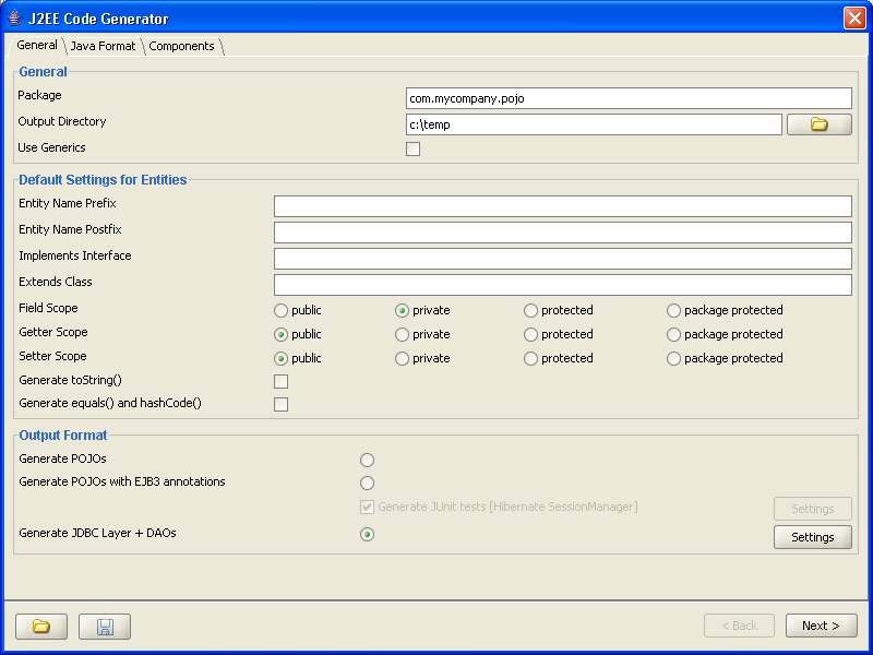 DB Solo Help J2EE Code Generator