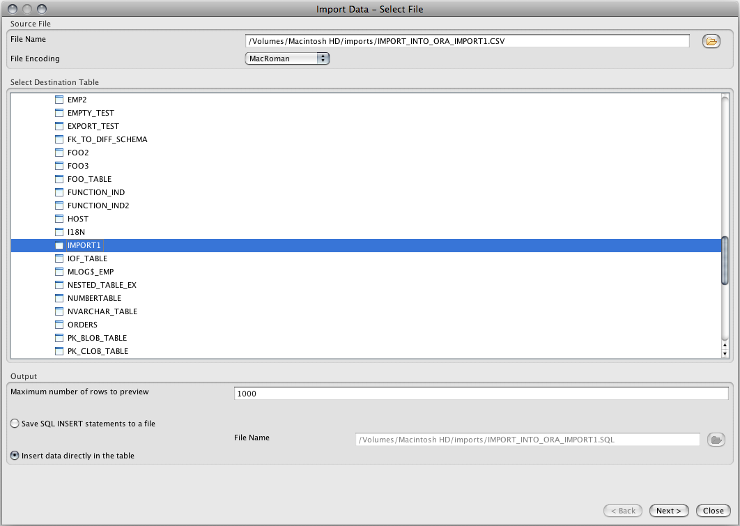 Select Import Destination