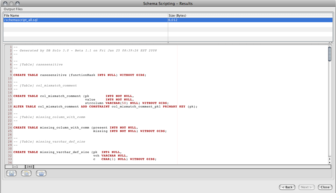 Schema Scripting Results