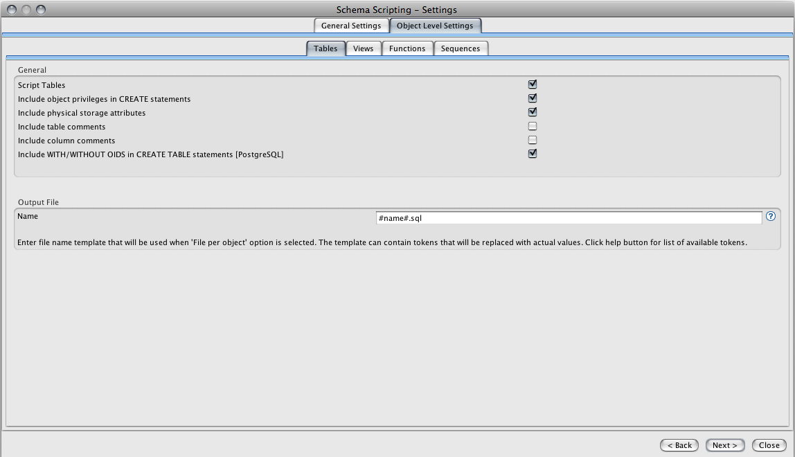 Object Level Settings